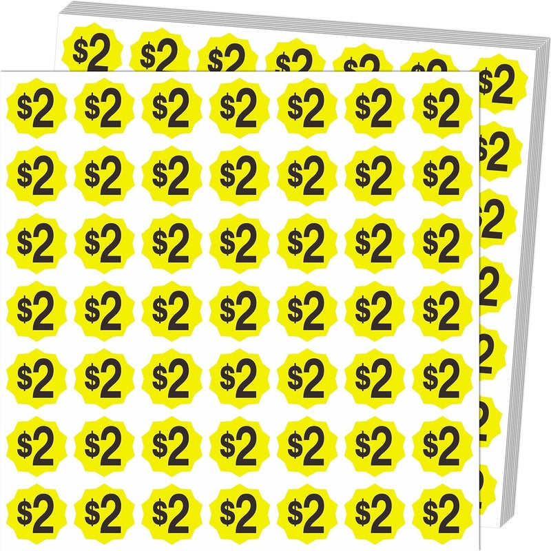 YSHIHE Garage Sale Stickers,Yard Sale Price Stickers, $2 Pre-Printed Labels, 3/4 Inch Round, 1470 Pack,Fluorescent Yellow - Image 1